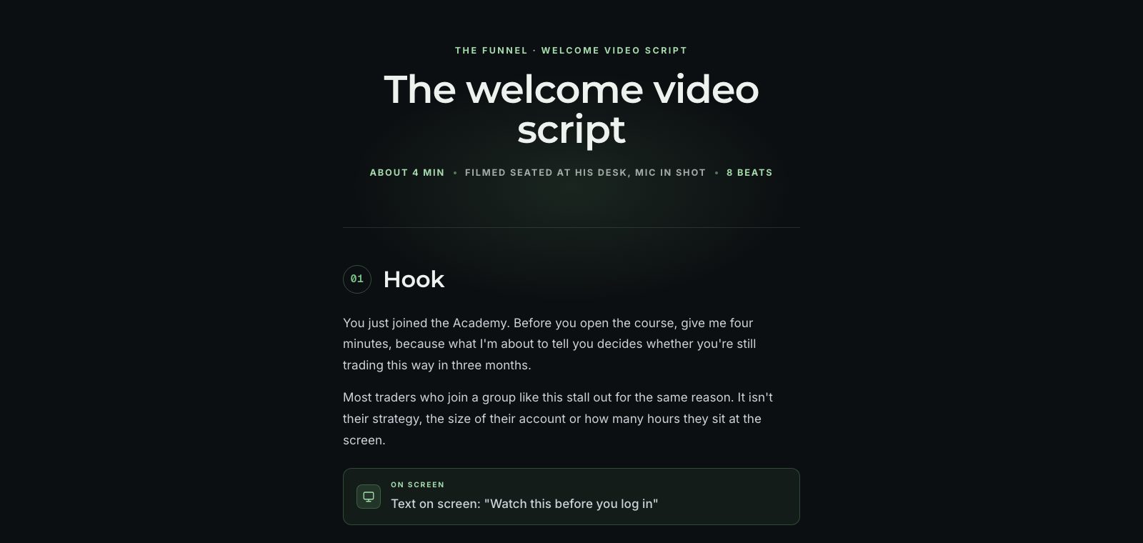 The welcome video script preview